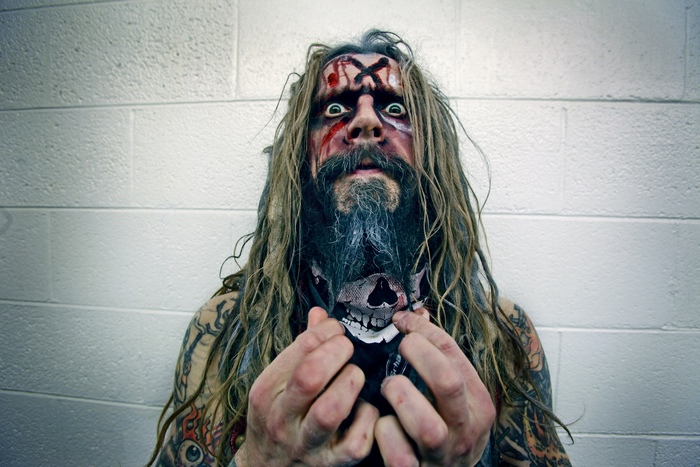 Rob Zombie with skull mask and face paint