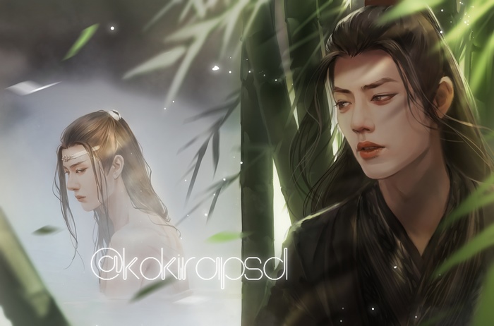 Lan Wangji and Wei Wuxian in bamboo forest