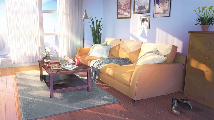 Anime room with couch and window