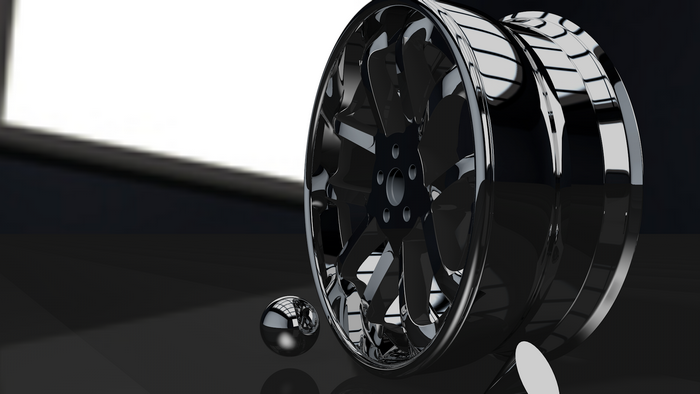 Black 3D CGI Wheel with a Small Sphere