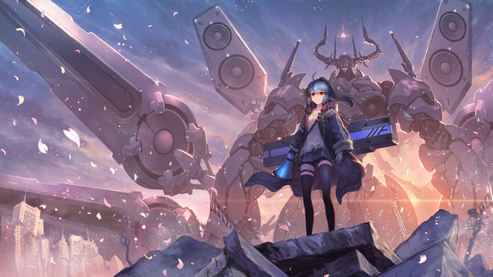 Girl with Blue Hair and Mecha