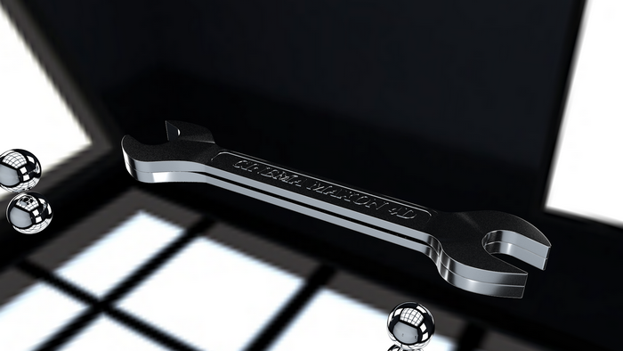 Wrench and reflective spheres in a dark environment