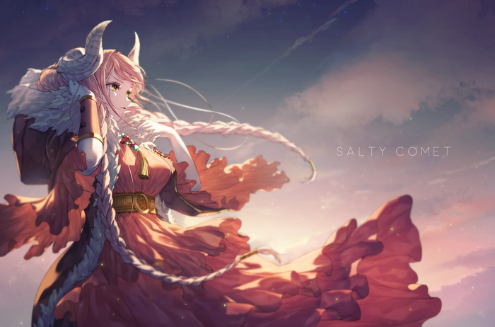 Yamato with Pink Hair and Horns in the Sky