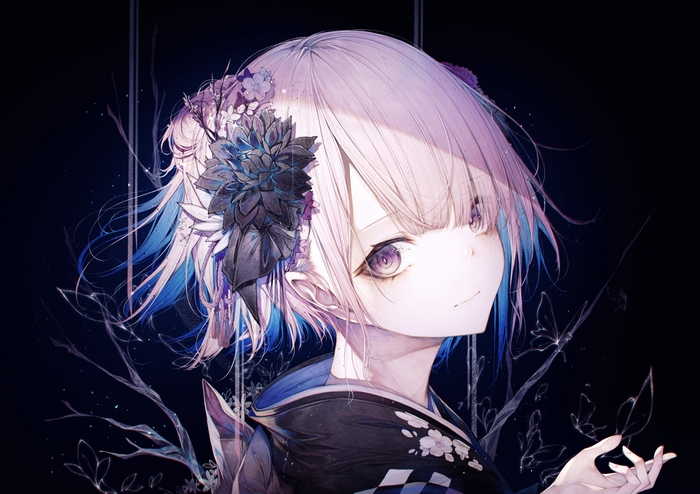 Girl with Purple Eyes and Short Hair