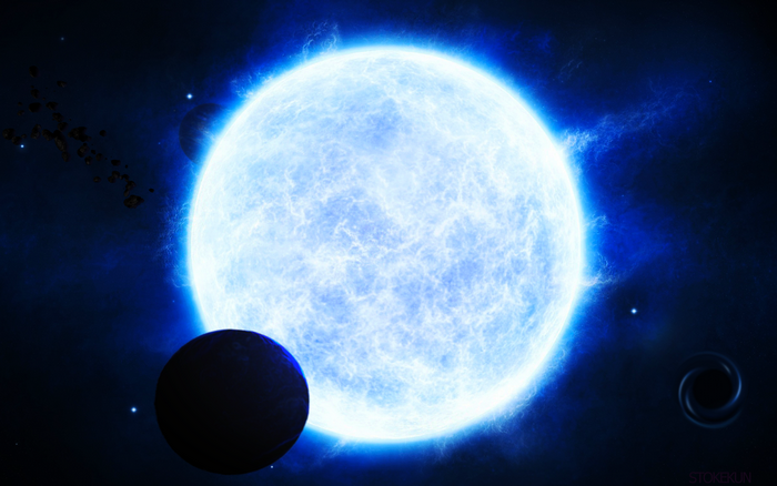 Blue Star with Planets and Asteroids