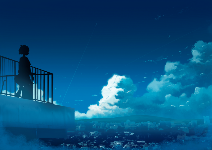 Girl with Short Hair on a Rooftop Overlooking City