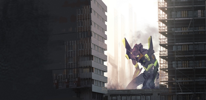 Evangelion Unit-01 in a city