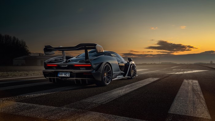 McLaren Senna on a runway at sunset