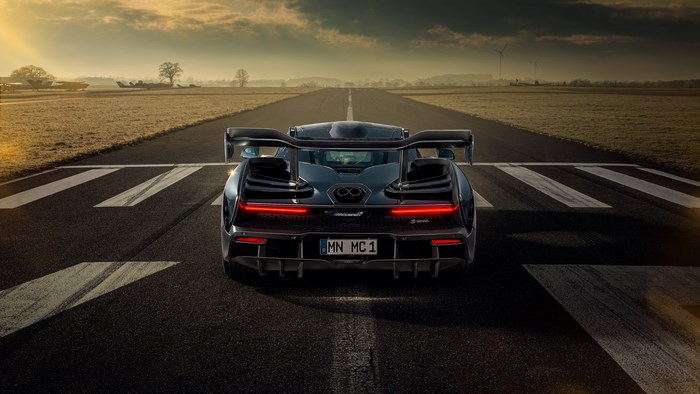 McLaren Senna on a runway at sunset