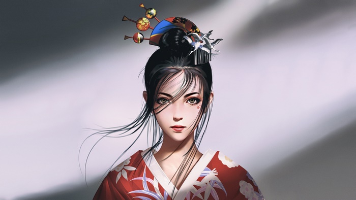 Fantasy Oriental Woman with Black Hair 4K