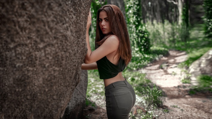 Brunette Woman With Long Hair in Nature