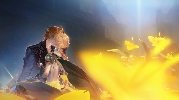 Lumine and Tartaglia Childe Embrace in Light