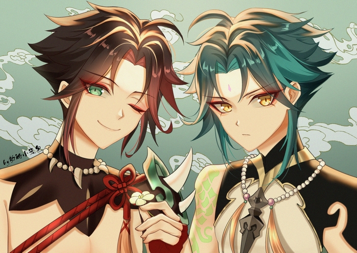 Xiao and another character from Genshin Impact