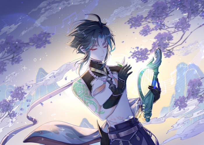 Xiao from Genshin Impact Playing Instrument