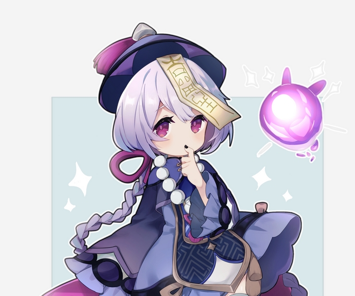 Qiqi from Genshin Impact with a spirit orb