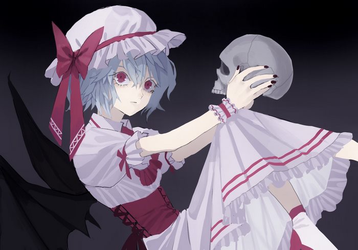 Remilia Scarlet holding a skull