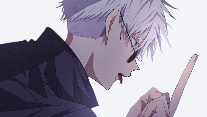 Satoru Gojo with white hair and glasses