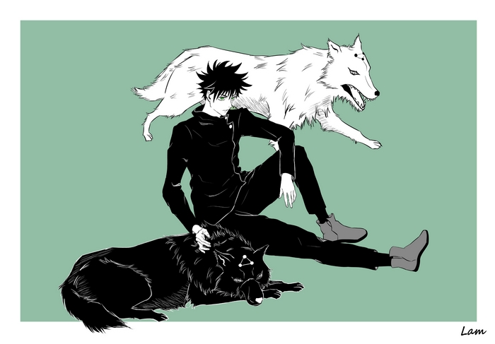 Megumi Fushiguro with two wolves