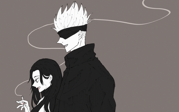 Satoru Gojo and Shoko Ieiri smoking
