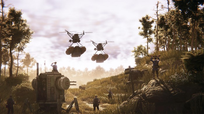 Iron Harvest Drones and Soldiers in a Forest