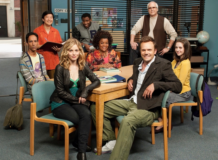 Community Cast Poses in Study Room
