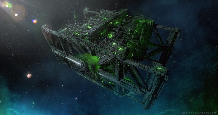 Borg Constructor in deep space with planets