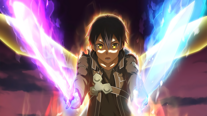 Kirito with dual swords in Sword Art Online