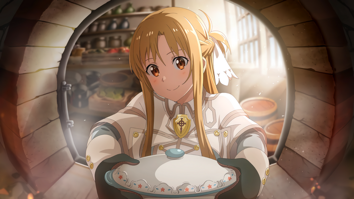 Asuna Yuuki holding a covered dish