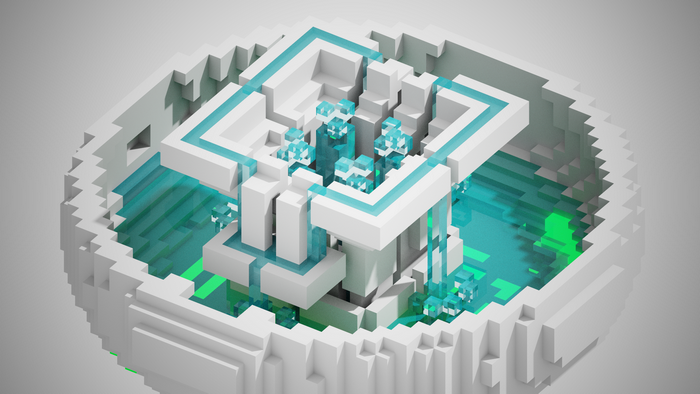 Voxel fountain with flowing water