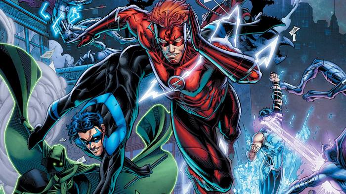 The Flash, Nightwing, and Tempest in Battle