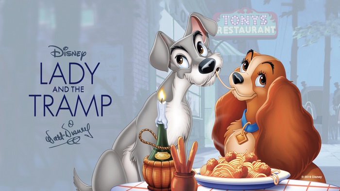 Lady and the Tramp sharing spaghetti