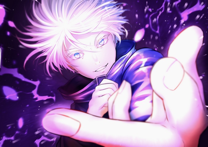 Satoru Gojo with White Hair and Blue Eyes