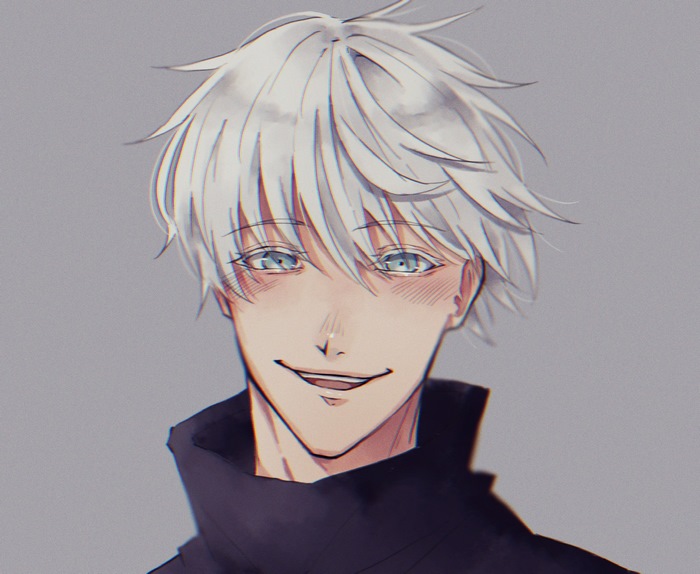 Satoru Gojo with White Hair and Blue Eyes