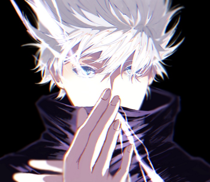 Satoru Gojo with White Hair and Blue Eyes