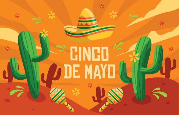 Cinco De Mayo celebration with cacti and sombrero
