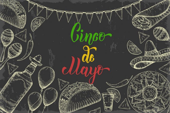 Cinco De Mayo chalk art with Mexican food and decorations