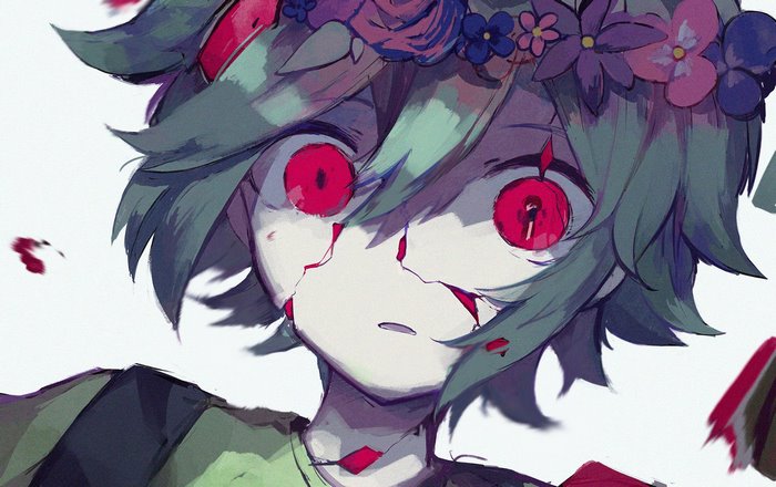 Basil from Omori with red eyes and flower crown