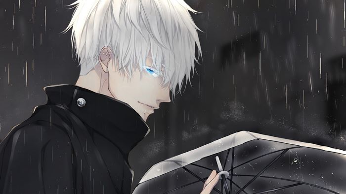 Satoru Gojo in the Rain with Umbrella 4K