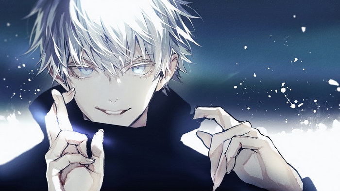 Satoru Gojo with White Hair and Blue Eyes