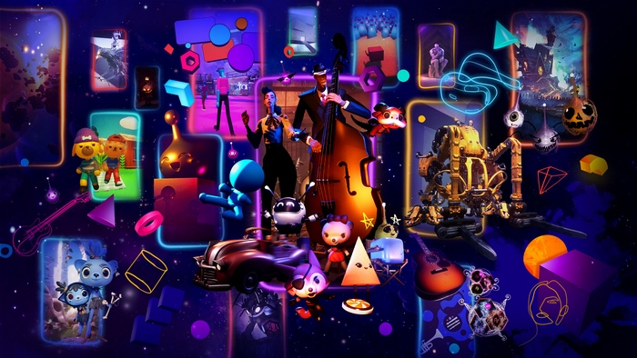Dreams VR characters and objects in a neon space