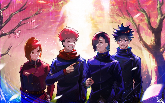 Jujutsu Kaisen characters in a park