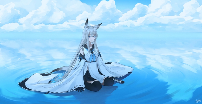 Kawakaze (Azur Lane) sitting on the water