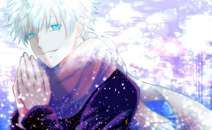 Satoru Gojo with White Hair and Blue Eyes