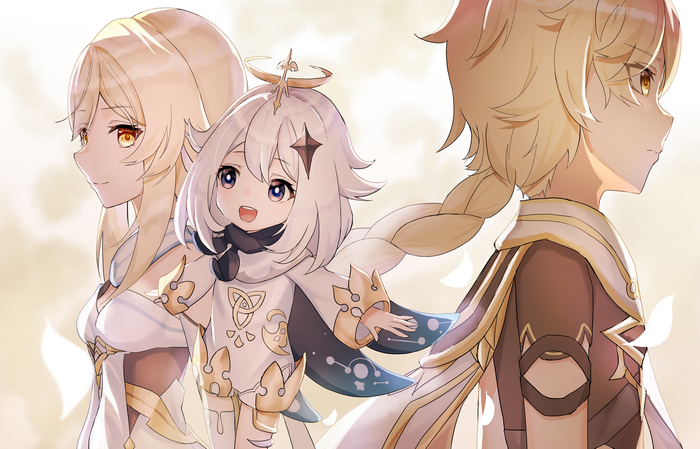 Genshin Impact: Lumine, Paimon, and Aether