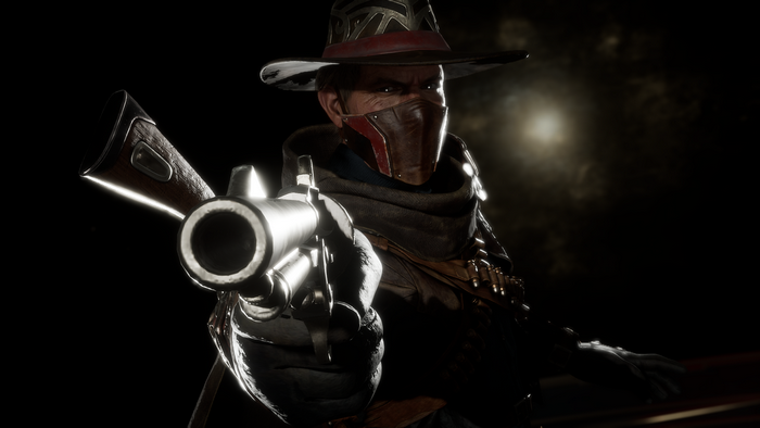 Erron Black aims a revolver forward