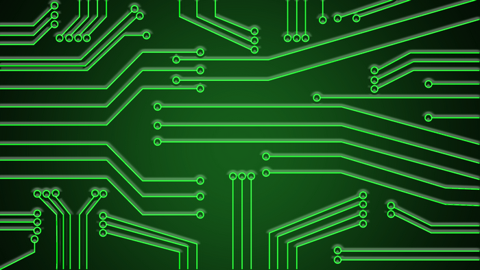 Green circuit board with glowing lines