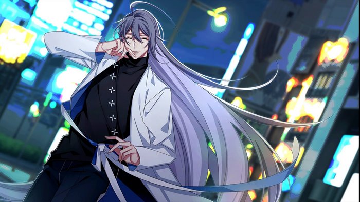 Jakurai Jinguji in a white coat and black outfit