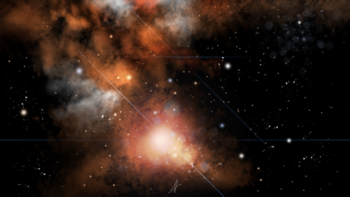 Vibrant nebula with stars and light streaks