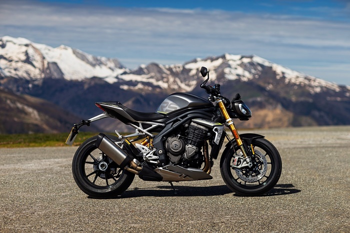 Triumph Speed Triple RS motorcycle on a mountain road
