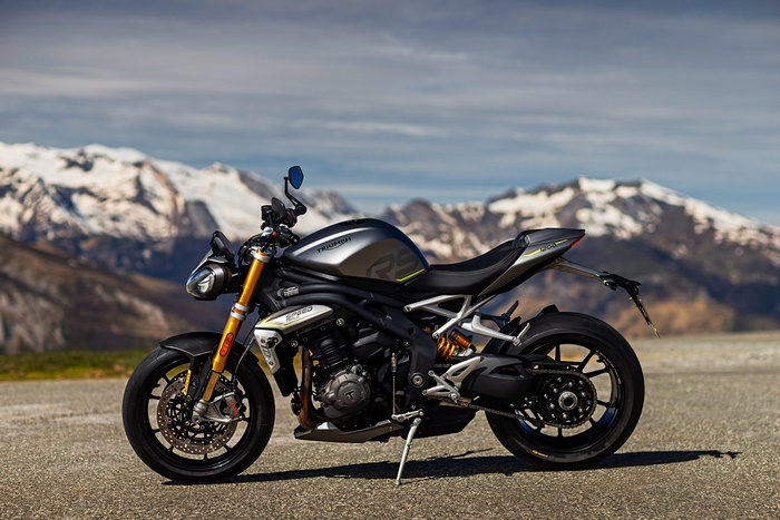 Triumph Speed Triple RS motorcycle in mountains